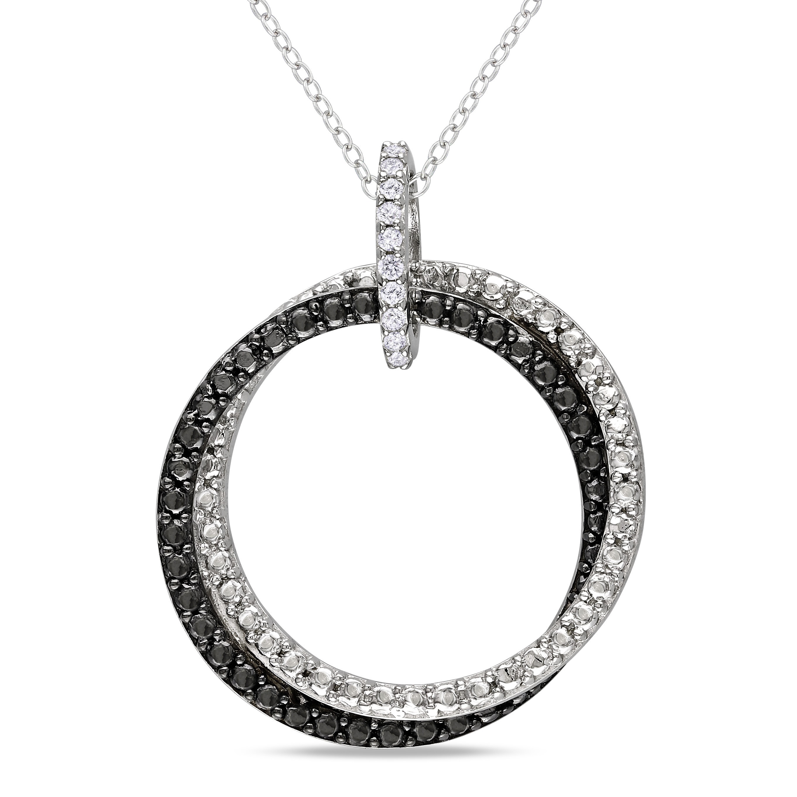 Miadora Sterling Silver Diamond Accent Black and White Circle Necklace