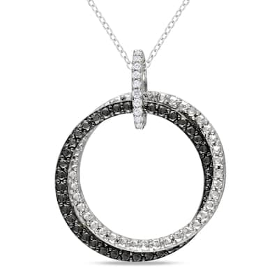 Miadora Sterling Silver Diamond Accent Black and White Circle Necklace