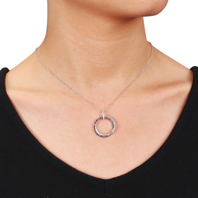 Miadora Sterling Silver Diamond Accent Black and White Circle Necklace