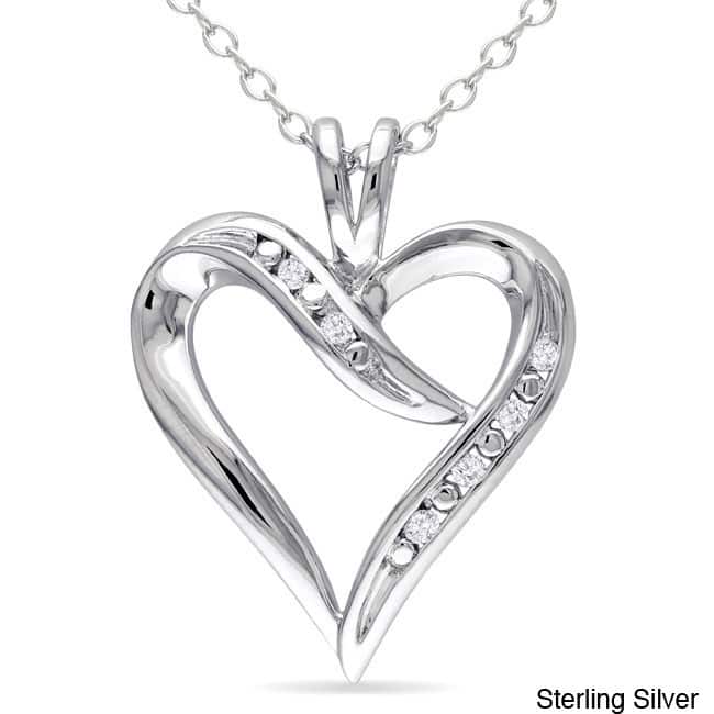 Miadora Sterling Silver Diamond Accent Open Heart Dangle Necklace - White