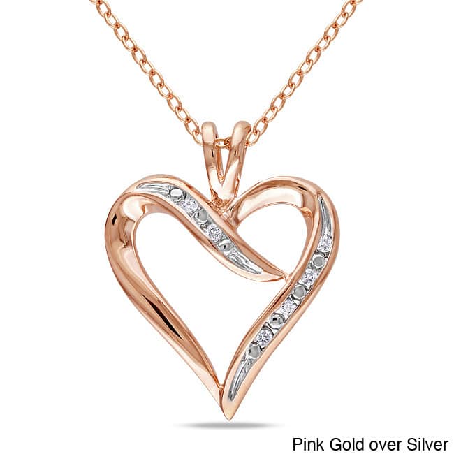 Miadora Sterling Silver Diamond Accent Open Heart Dangle Necklace - Rose