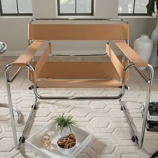 slide 2 of 3, 'Jericho' Tan Leather Mid-Century Accent Chair