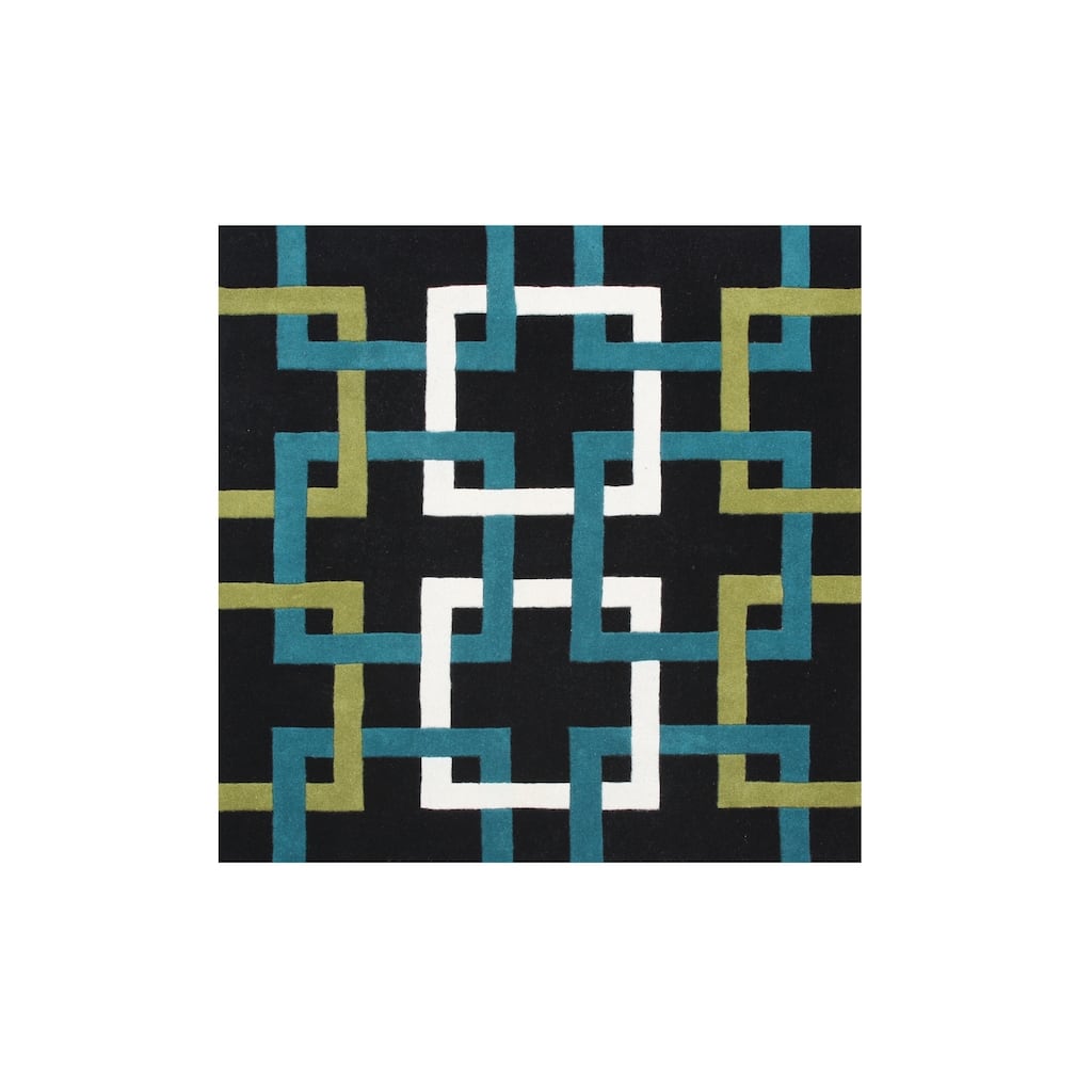 Alliyah Handmade Black Puzzle New Zealand Blend Wool Rug - 6' x 6'