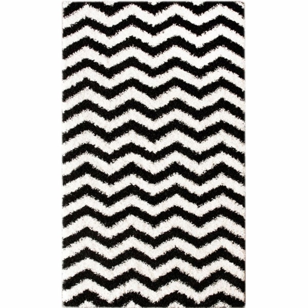 nuLOOM Luna Black and White Chevron Shag Rug (8' x 10') Nuloom 7x9   10x14 Rugs