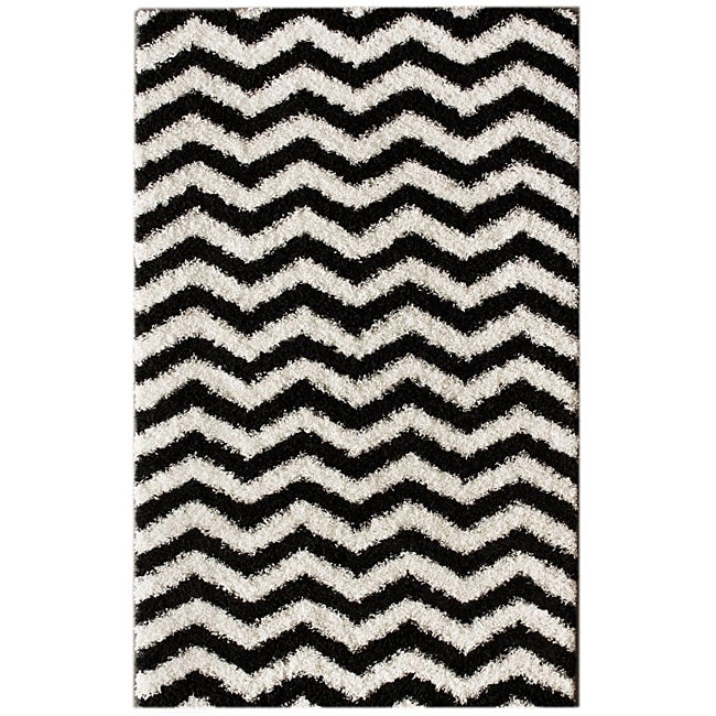 Nuloom Luna Black And White Chevron Shag Rug (67 X 9)