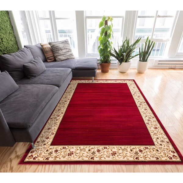 Well Woven Terrazzo European Floral Border Ombre Gradient Red, Ivory, Beige Area Rug - 7'10 x 9'10