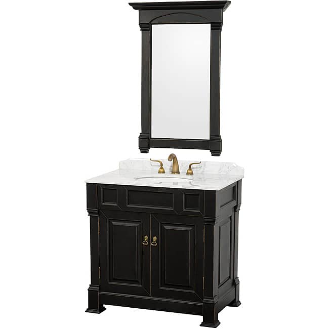 Wyndham Collection Andover Black Solid Oak 36-Inch Bathroom Vanity