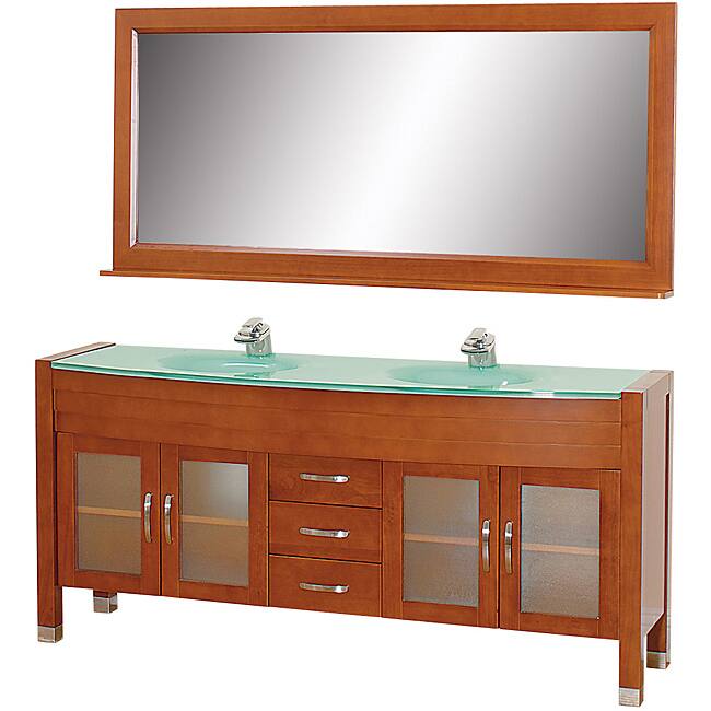 Wyndham Collection Daytona Cherry 71-Inch Solid Oak Double Bathroom Vanity