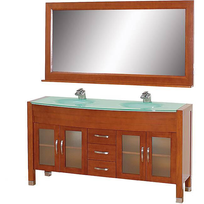 Wyndham Collection Daytona Cherry 63-Inch Solid Oak Double Bathroom Vanity