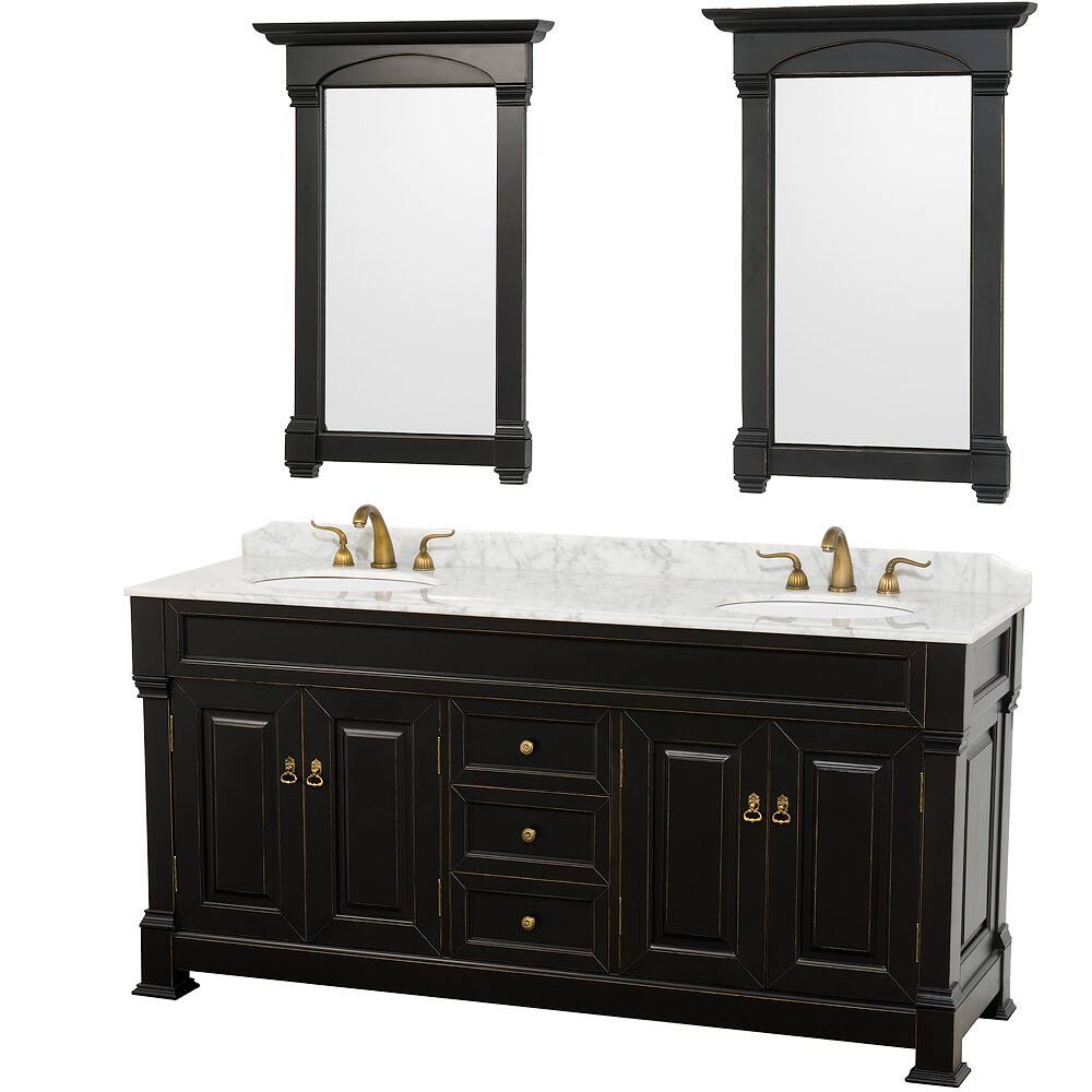 Wyndham Collection Andover Black 72-Inch Solid Oak Double Bathroom Vanity