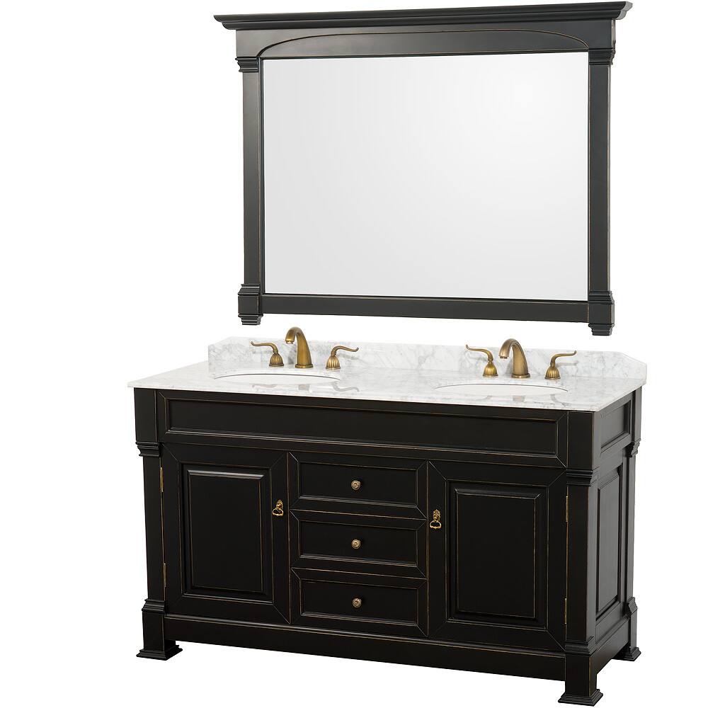Wyndham Collection Andover Black 60-Inch Solid Oak Bathroom Vanity