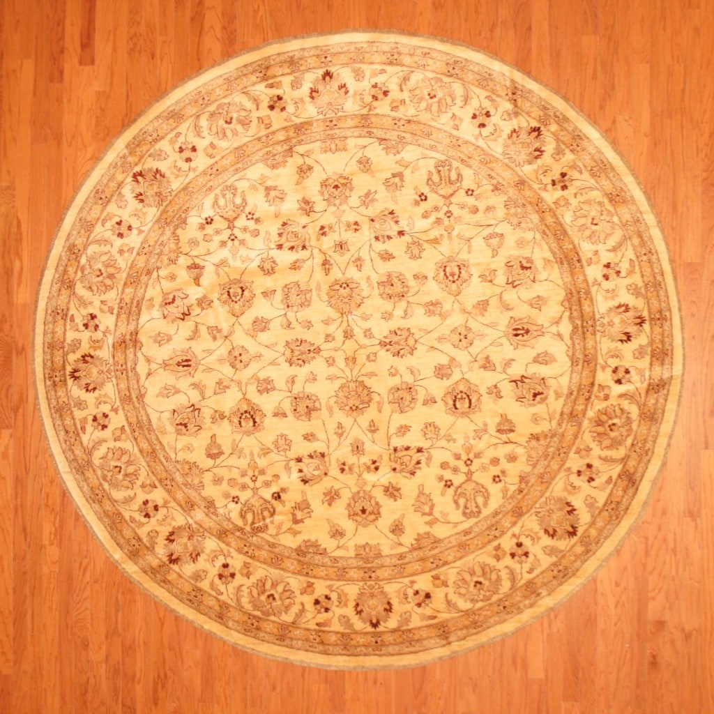 Afghan Hand knotted Vegetable Dye Ivory Wool Rug (98 Round