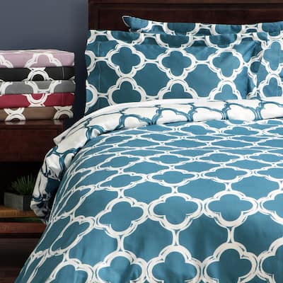 Lyon 300-thread Count Cotton Percale Trellis Patterned 3-piece Duvet Cover Set