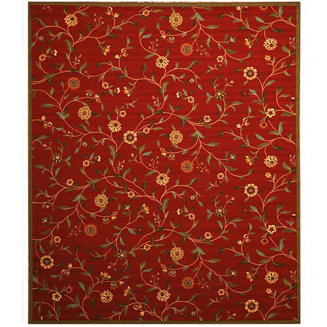 Red Transitional Floral Euro Home Rug - 5'3" x 7'3"