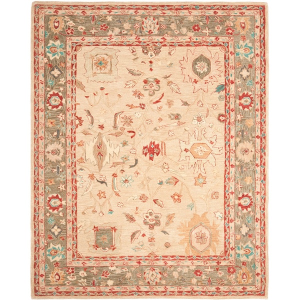 Hand made Oushak Beige/ Green Hand spun Wool Rug (8' x 10') Safavieh 7x9   10x14 Rugs