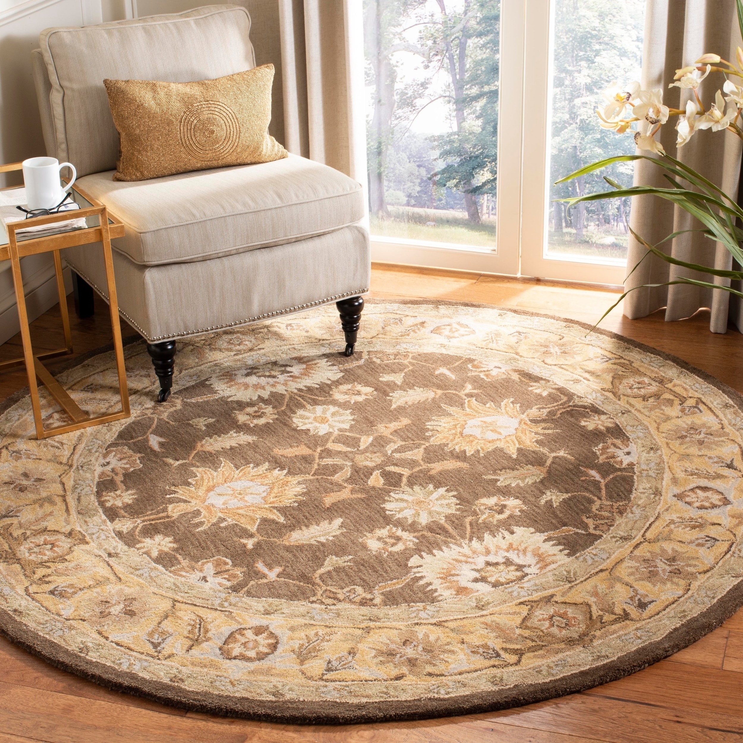 Hand made Farahan Brown/ Taupe Hand spun Wool Rug (4 Round) Today $