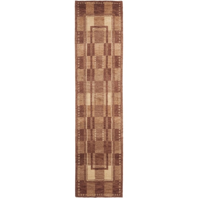 Hand knotted Selaro Grids Brown/ Beige Wool Rug (23 X 96)