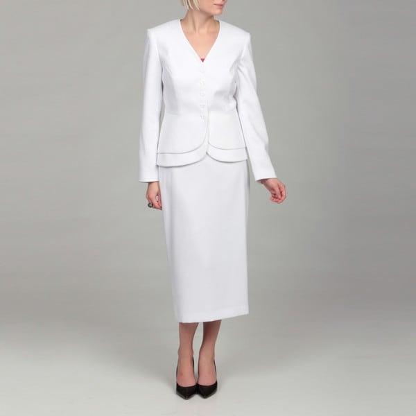 Emily Women's White Double Peplum Jacket Skirt Suit - Free Shipping On ...