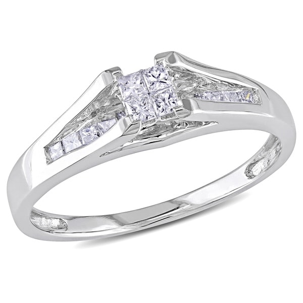 Miadora 10k White Gold 1/3ct TDW Princess-cut Diamond Ring