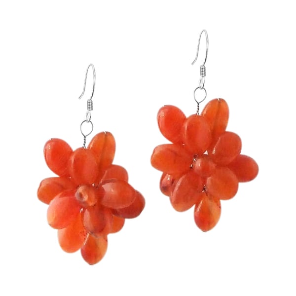 Flower Orange Carnelian 925 Silver Earrings (Thailand) Earrings