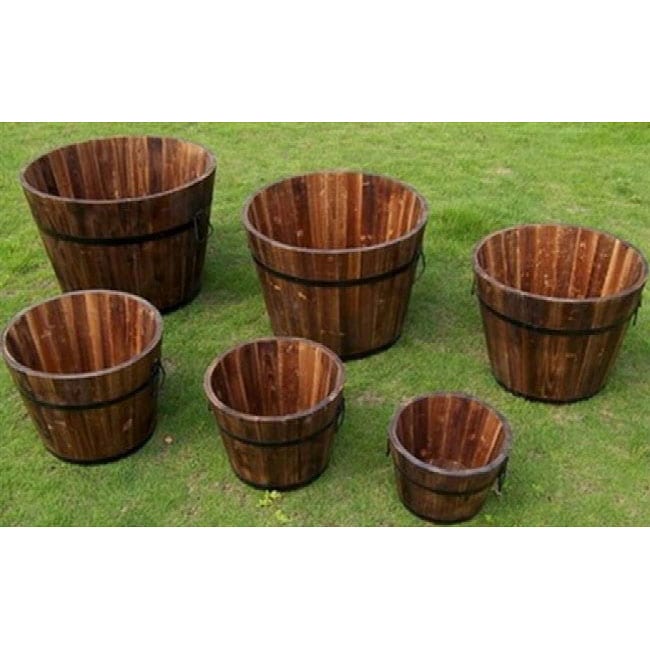 Round Cedar Wood Whiskey Barrel Planters (Set of 6) - 14030958 