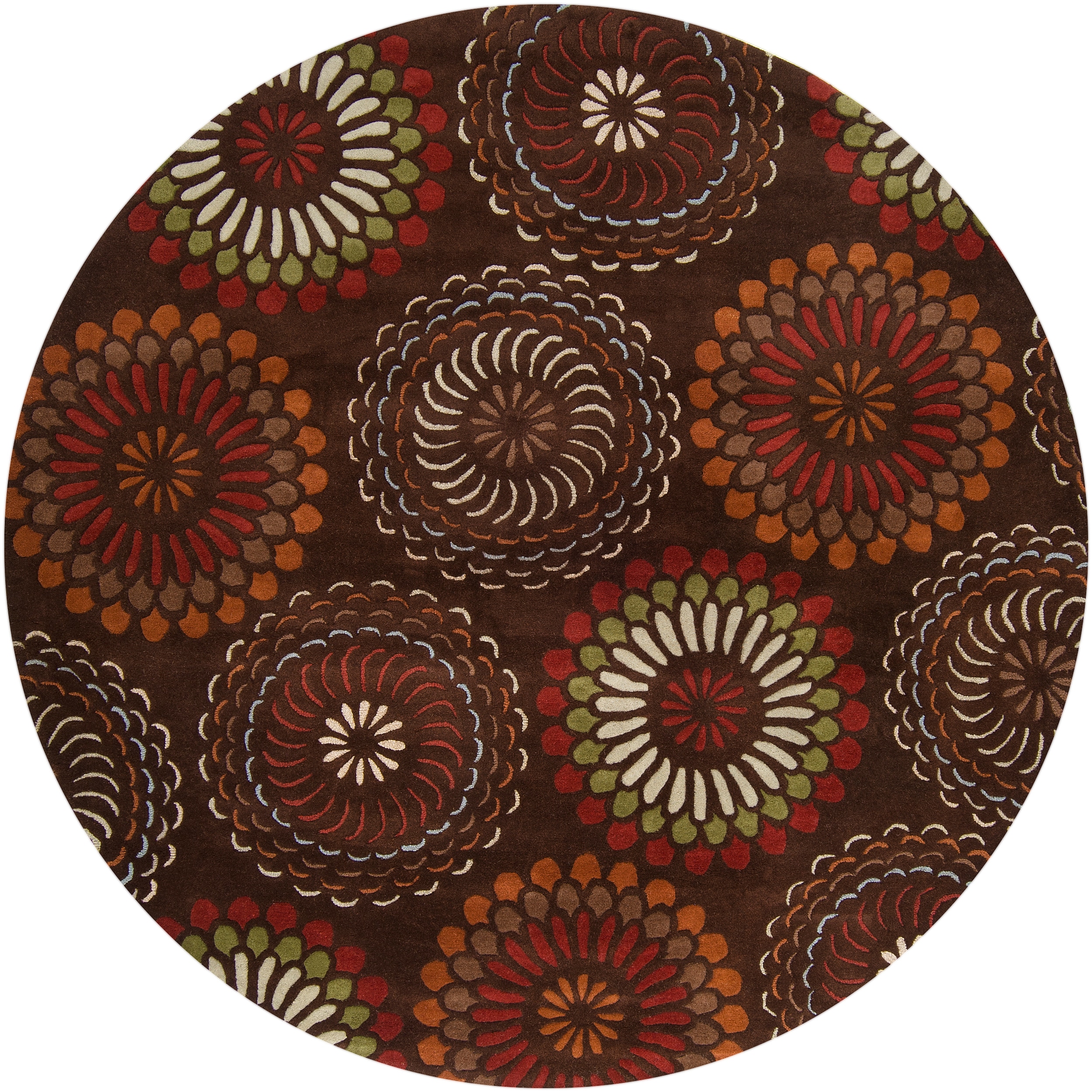 Hand tufted Contemporary Brown Circles Canton New Zealand Wool Abstract Rug (8 Round)