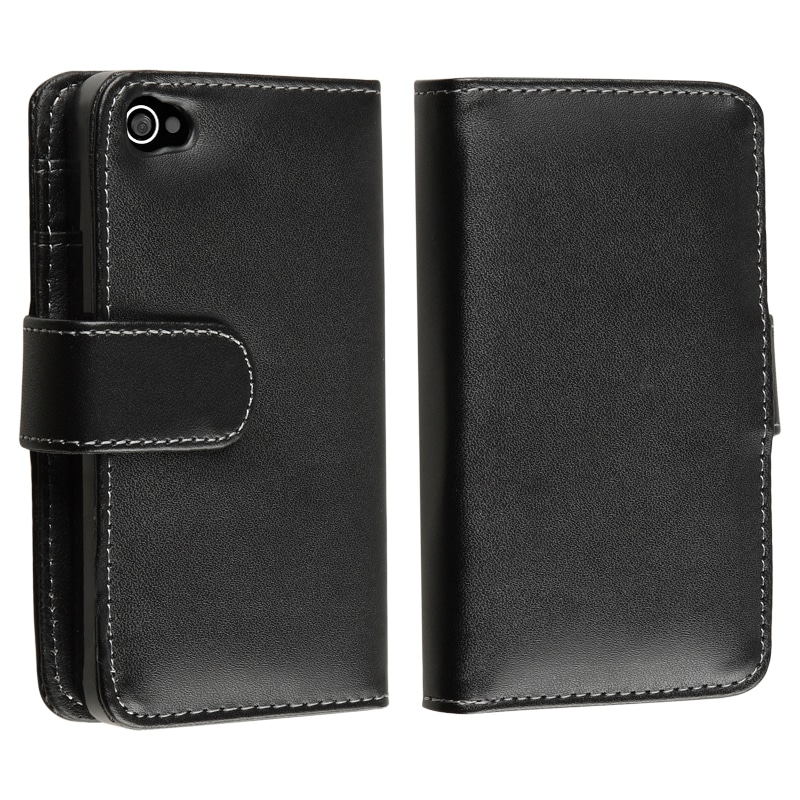 INSTEN Black Wallet Leather Phone Case Cover for Apple iPhone 4 AT&T ...