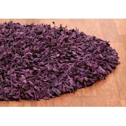 Hand-tied 'Pelle' Purple Leather Shag Rug - 8' x 8'