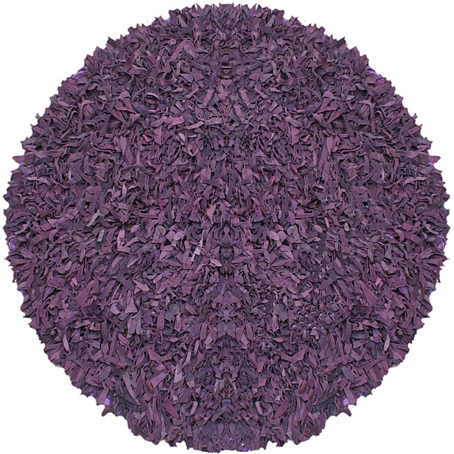 Hand tied Pelle Purple Leather Shag Rug (8 X 8) (LeatherPile height 3 inchesStyle CasualPrimary color PurplePattern ShagTip We recommend the use of a non skid pad to keep the rug in place on smooth surfaces.All rug sizes are approximate. Due to the d