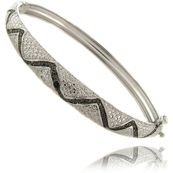 Finesque Sterling Silver Black and White Diamond Bangle Finesque Diamond Bracelets