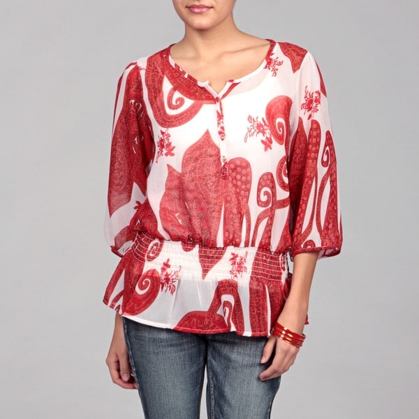 Jennifer & Grace Women's Red Paisley Top Jennifer & Grace 3/4 Sleeve Shirts