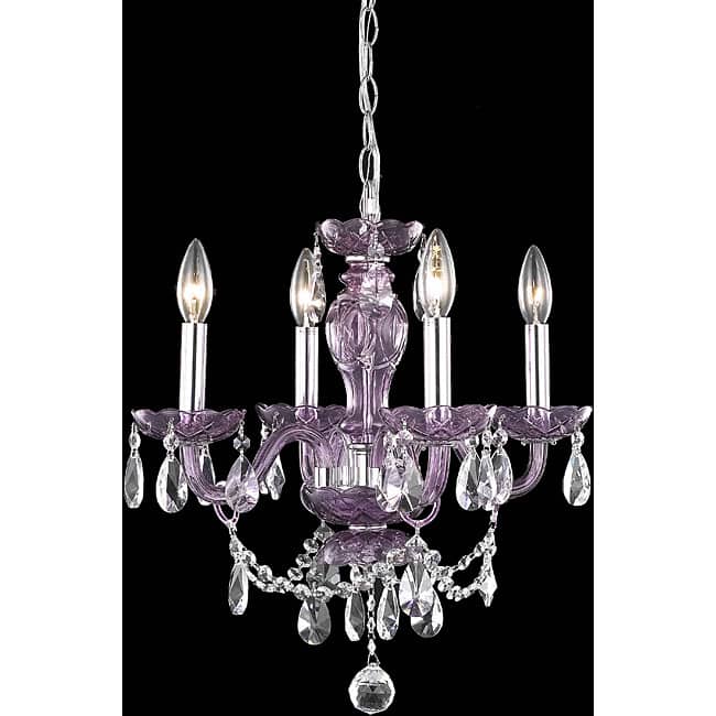 Somette Crystal Lattice Transparent Lavender Four-light Chandelier