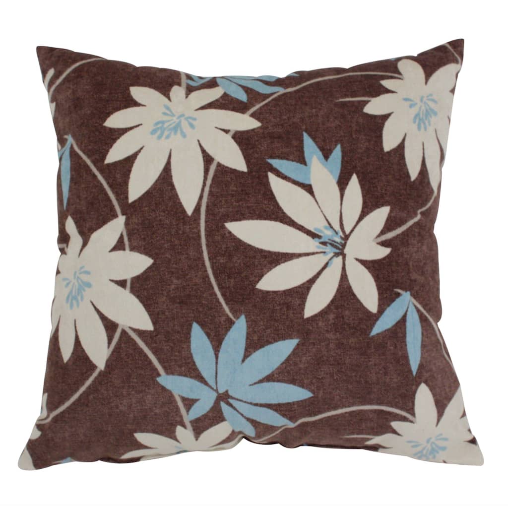 Pillow Perfect Brown Floral Flocked Accent/Throw Pillow