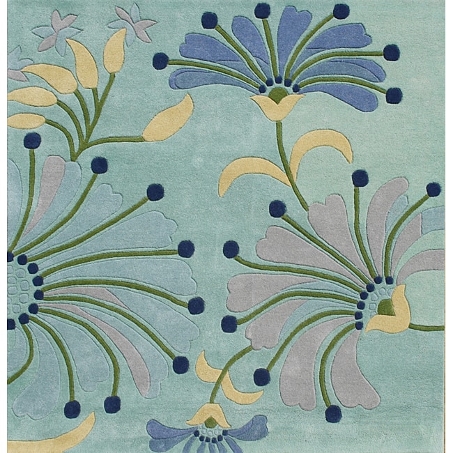 Alliyah Handmade Nile Blue New Zealand Blend Wool Rug - 6' x 6'