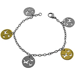 preview thumbnail 1 of 1, Fremada Two-tone Stainless Steel Cut-out Butterfly Charm Bracelet