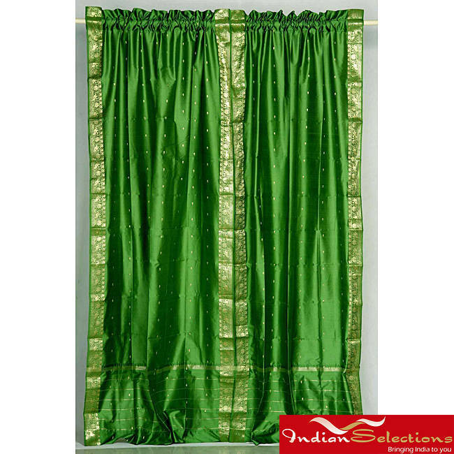 Shop Handmade Forest Green Sheer Sari 84-inch Rod Pocket Curtain Panel ...