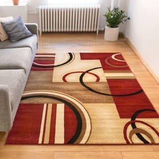 Well Woven Rugs Area For Less Find Great Home Decor Deals Arcs And Shapes Abstract Modern Circles Bo Red Ivory Beige Area Rug 3