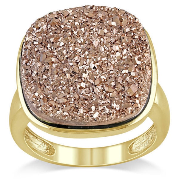 Miadora Sterling Silver Rose Color Druzy Gemstone Ring