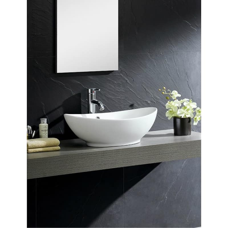 Fine Fixtures Vitreous-China White Vessel Sink with Curving Sides