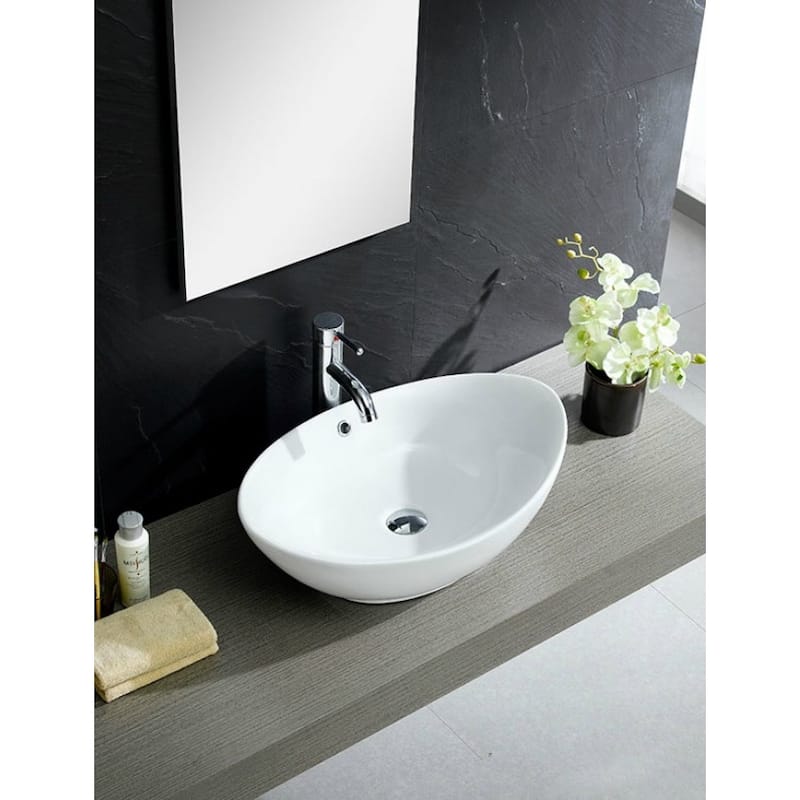 Fine Fixtures Vitreous-China White Vessel Sink with Curving Sides