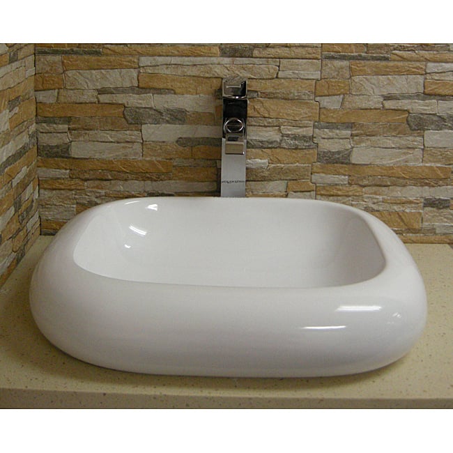 Fine Fixtures Rectangular Vitreous-China White Vessel Sink