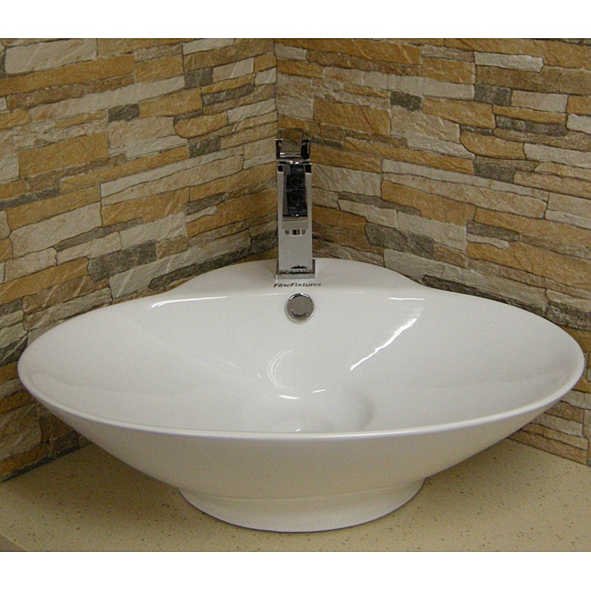 Oval Vitreous china White Vessel Sink