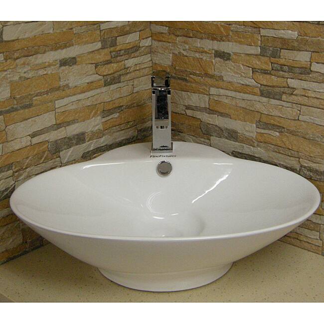 Fine Fixtures Oval Vitreous-China White Vessel Sink