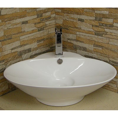 Fine Fixtures Oval Vitreous-China White Vessel Sink