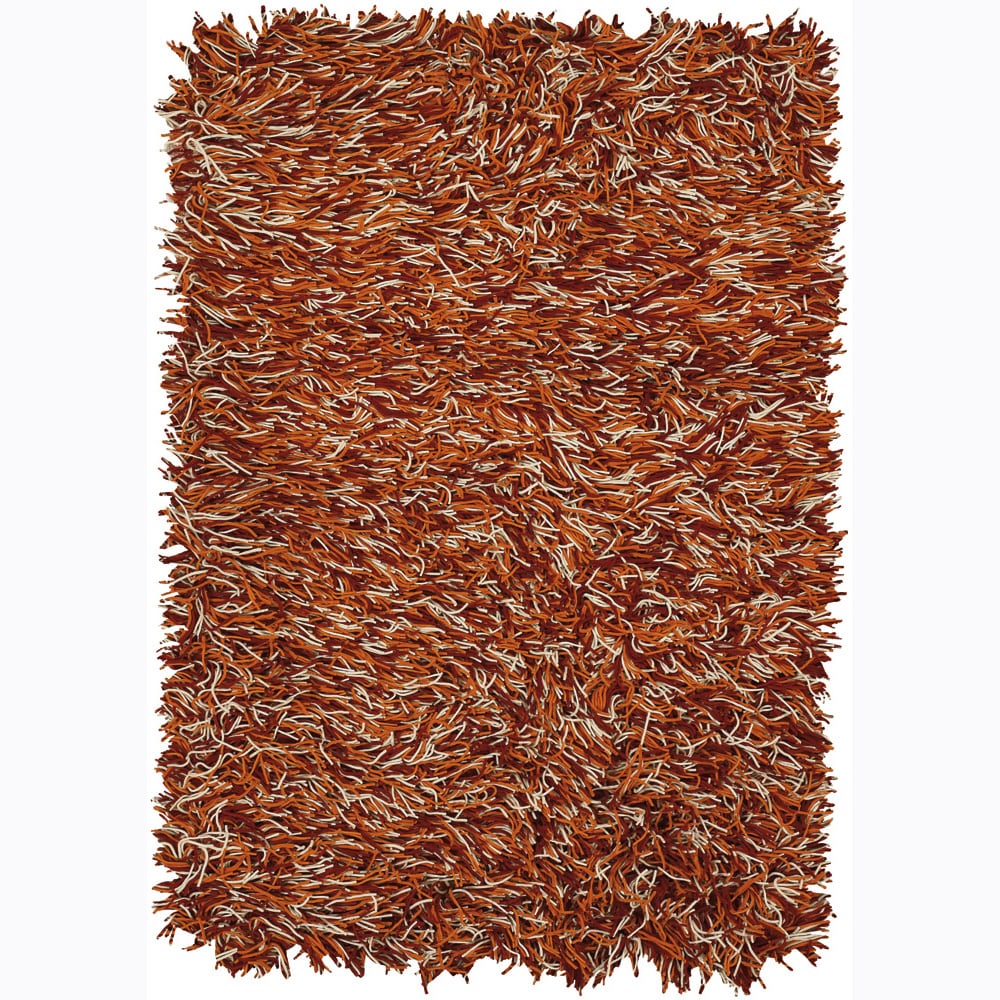 Hand woven Mandara Flat Cut Pile New Zealand Wool Rug (79 X 106) (Red, ivory, OrangePattern Shag Tip We recommend the use of a  non skid pad to keep the rug in place on smooth surfaces. All rug sizes are approximate. Due to the difference of monitor col