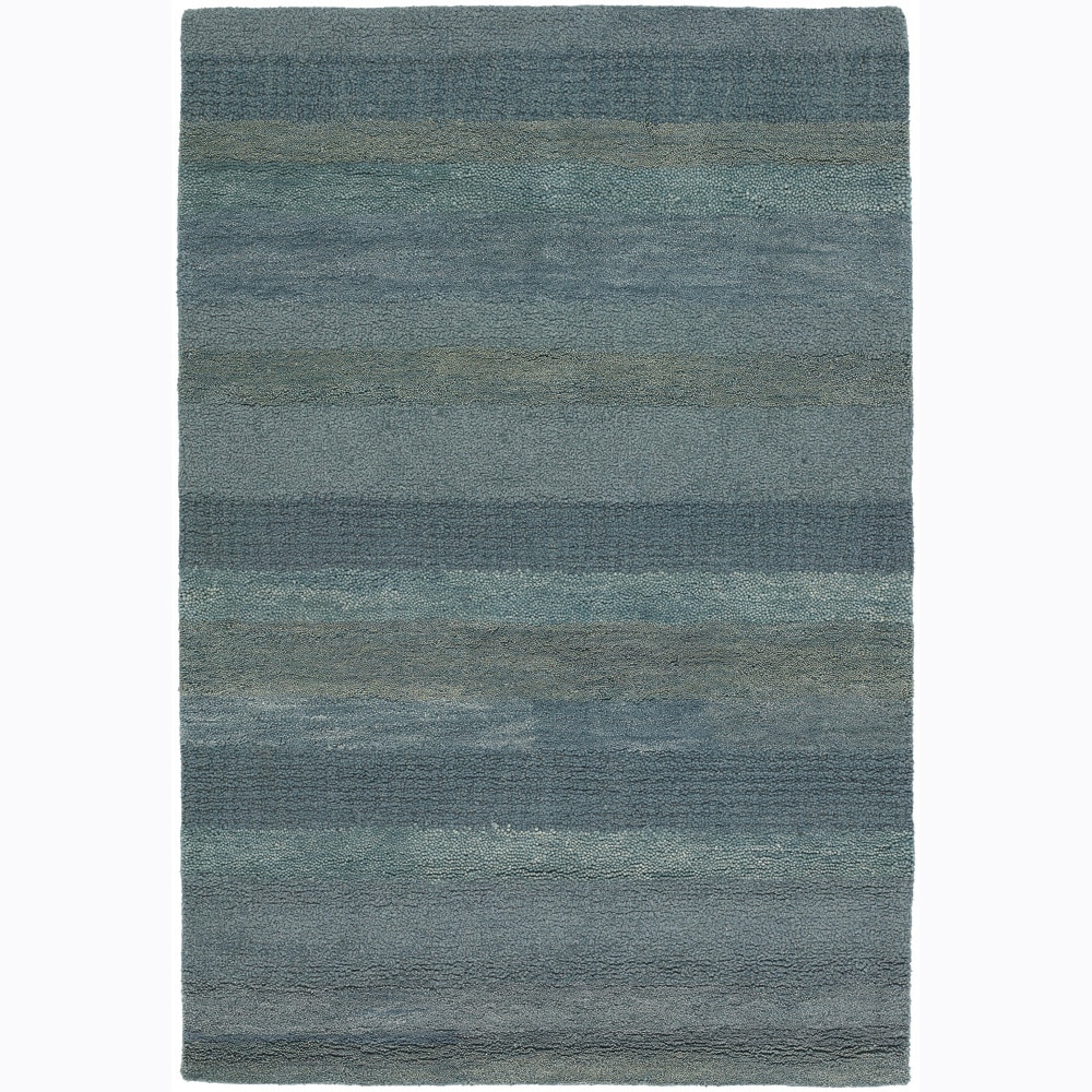 Hand tufted Striped Blue Mandara Wool Rug (5 X 76)