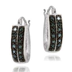 slide 1 of 3, DB Designs Sterling Silver 1/4ct TDW Blue Diamond Cuff Hoop Earrings