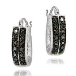 slide 1 of 3, DB Designs Sterling Silver 1/4ct TDW Blue Diamond Cuff Hoop Earrings