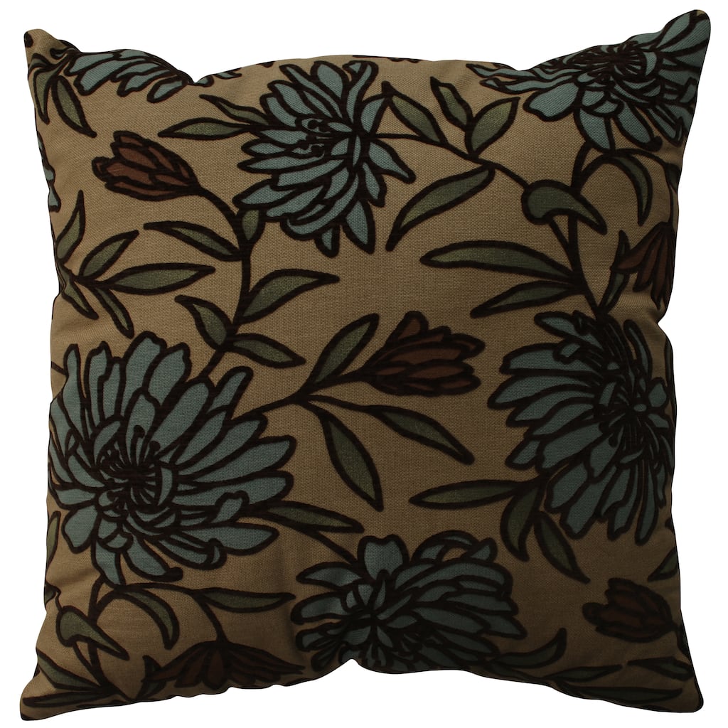 Pillow Perfect Tan Floral Flocked Throw Pillow