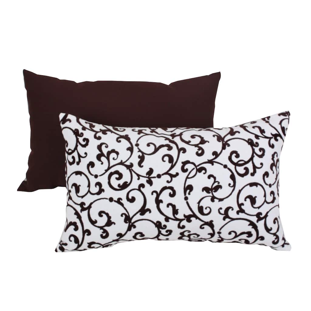 Pillow Perfect Brown Polyester/Cotton Blend Scroll Flocked Throw Pillow